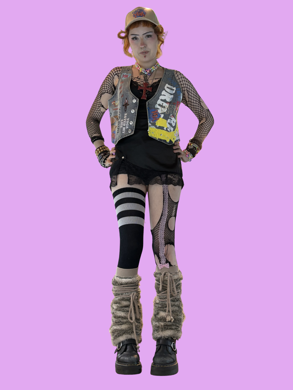 Y O A DENIM DRIPPING PUNK VEST