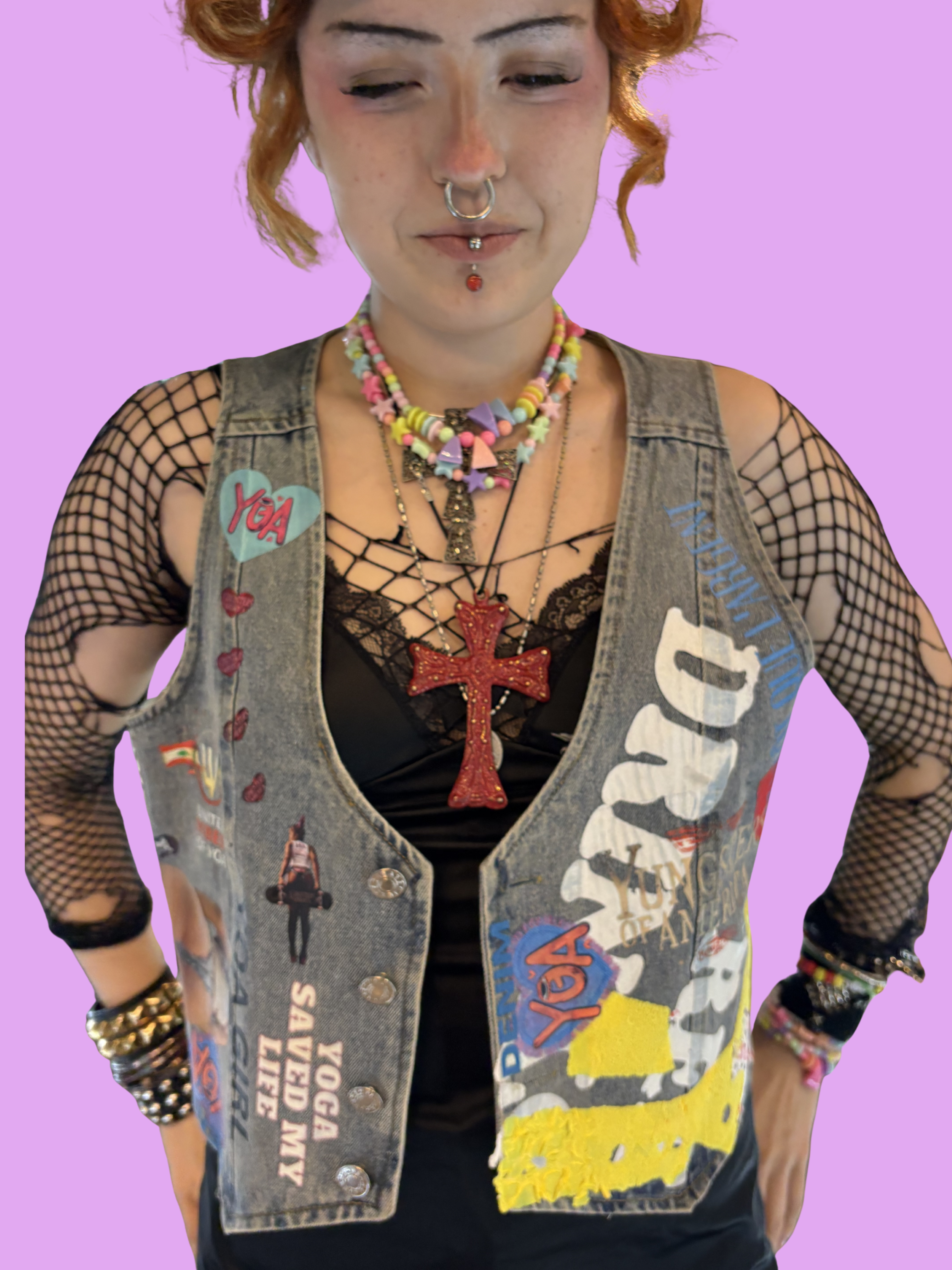 Y O A DENIM DRIPPING PUNK VEST
